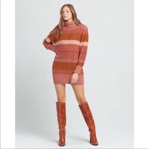 L*Space Jetsetter Sweater Dress Serape Stripe Chunky knit long sleeve turtleneck - Picture 4 of 11